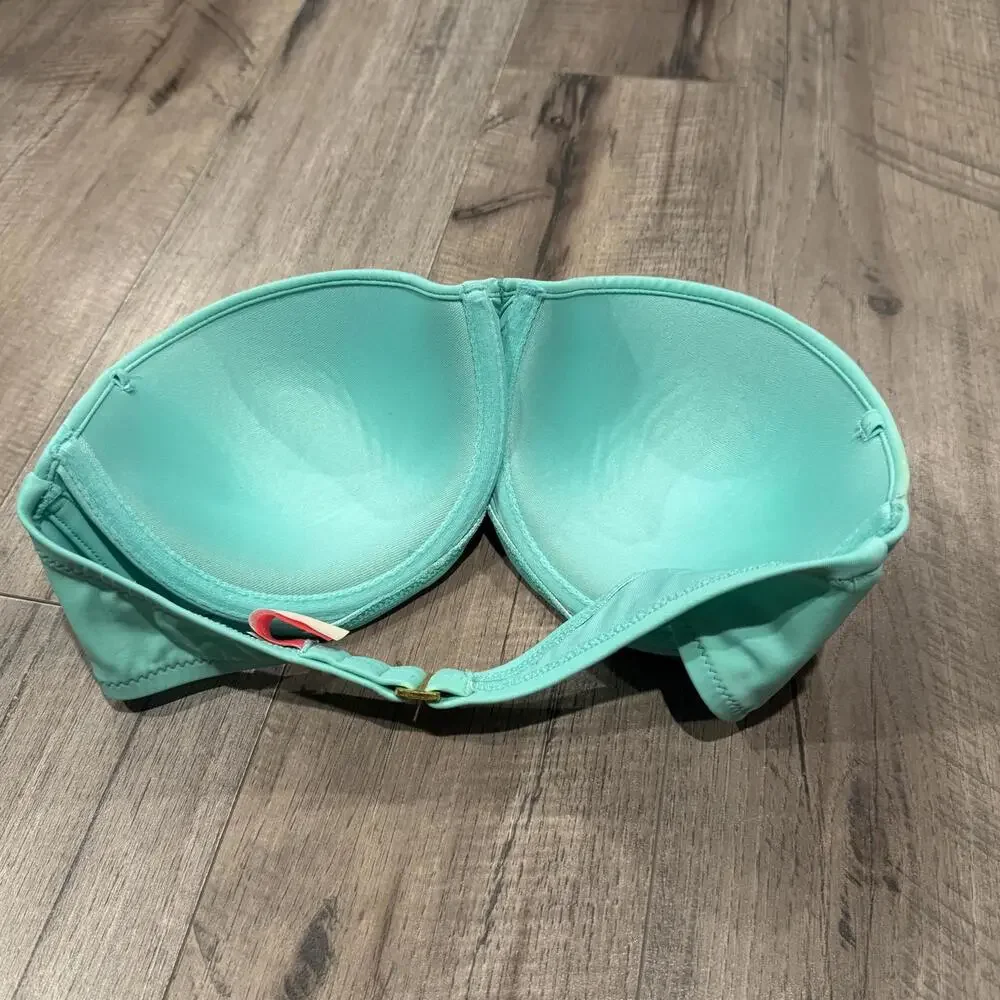 Victoria's Secret Swim Turquoise Flirt Bandeau‎ Underwire Bikini Top 34DD Ruched